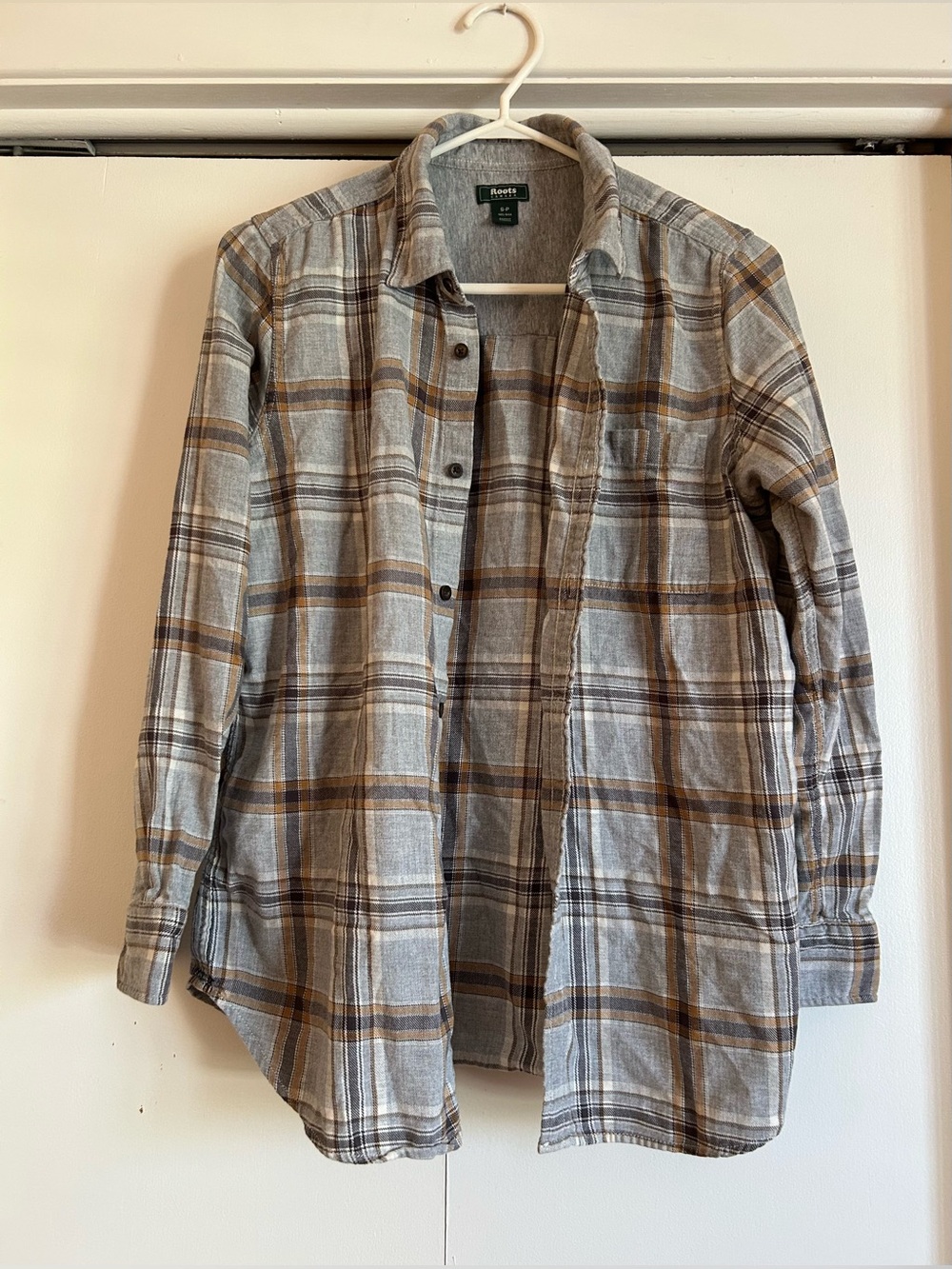 Roots Gray and Brown Plaid Button-Down Shirt